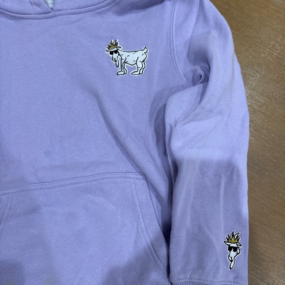 Kids Lavender Hoodie with Crowned Goat Design - Picture 2 of 3